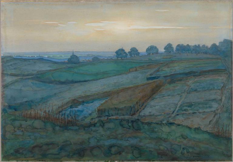 Landscape near Arnhem,Pokrajina v bližini Arnhema,Piet Mondrian,Oljna slika,Oljna slika, brez ljudi, kulisa