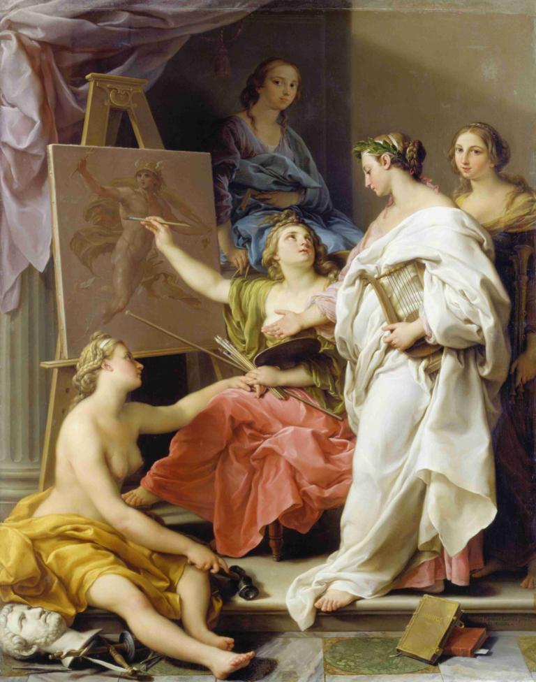 Allegory of the Arts,Pompeo Batoni,Oil Painting,Oil Painting, fine art parody, parody, multiple girls