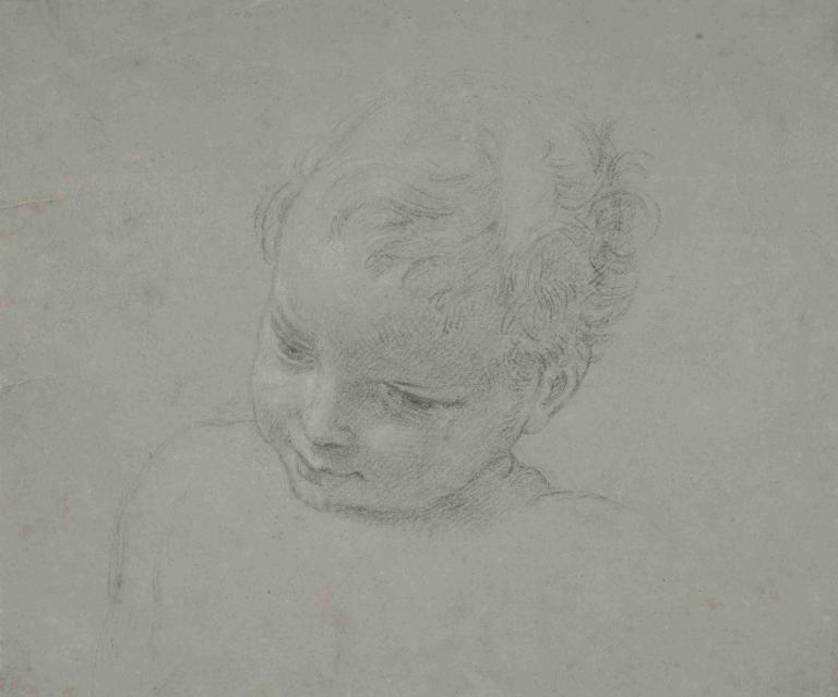 Bust-Length Study of a Child,Pompeo Batoni,Sketch,Sketch, monochrome, solo, 1boy, male focus, greyscale