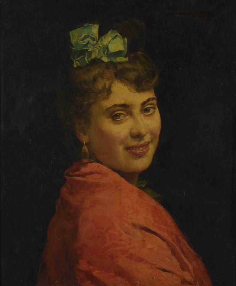 A portait of a lady with a red shawl,Kırmızı şallı bir kadın portresi,Raimundo de Madrazo y Garreta