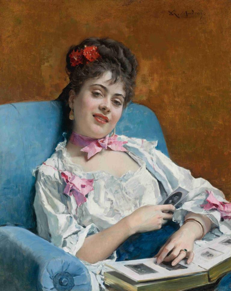 Aline, Album De Familia [Aline, Reflections],Raimundo de Madrazo y Garreta,Oil Painting,Oil Painting, 1girl