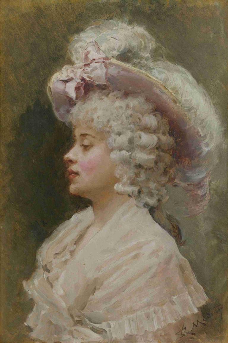 An elegant lady,Elegancka dama,Raimundo de Madrazo y Garreta,Obraz olejny,Obraz olejny, 1 dziewczyna, solo