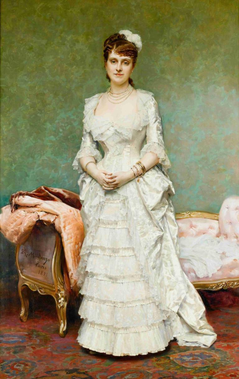 Before the ball,Før ballen,Raimundo de Madrazo y Garreta,Oljemaleri,Oljemaleri, 1 jente, solo, kjole, smykker