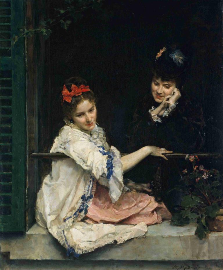 Girls at a Window,Filles à la fenêtre,Raimundo de Madrazo y Garreta,Peinture à l'huile,Peinture à l'huile