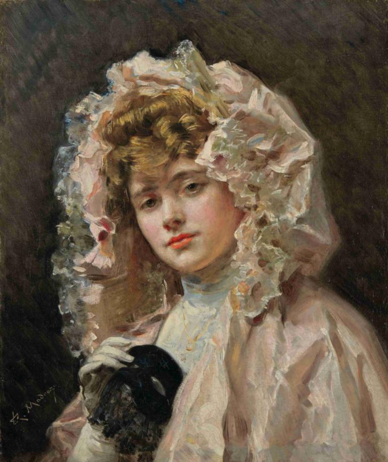 Jeune fille tenant un loup,Gadis muda memegang serigala,Raimundo de Madrazo y Garreta,Lukisan cat minyak