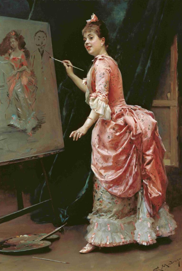 Model Making Mischief,Modell macht Unfug,Raimundo de Madrazo y Garreta,Ölgemälde,Ölgemälde, 1Mädchen