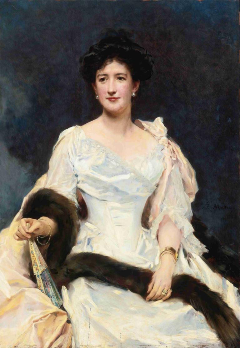 Portrait Of A Lady,Porträt einer Dame,Raimundo de Madrazo y Garreta,Ölgemälde,Ölgemälde, 1Mädchen, Schmuck