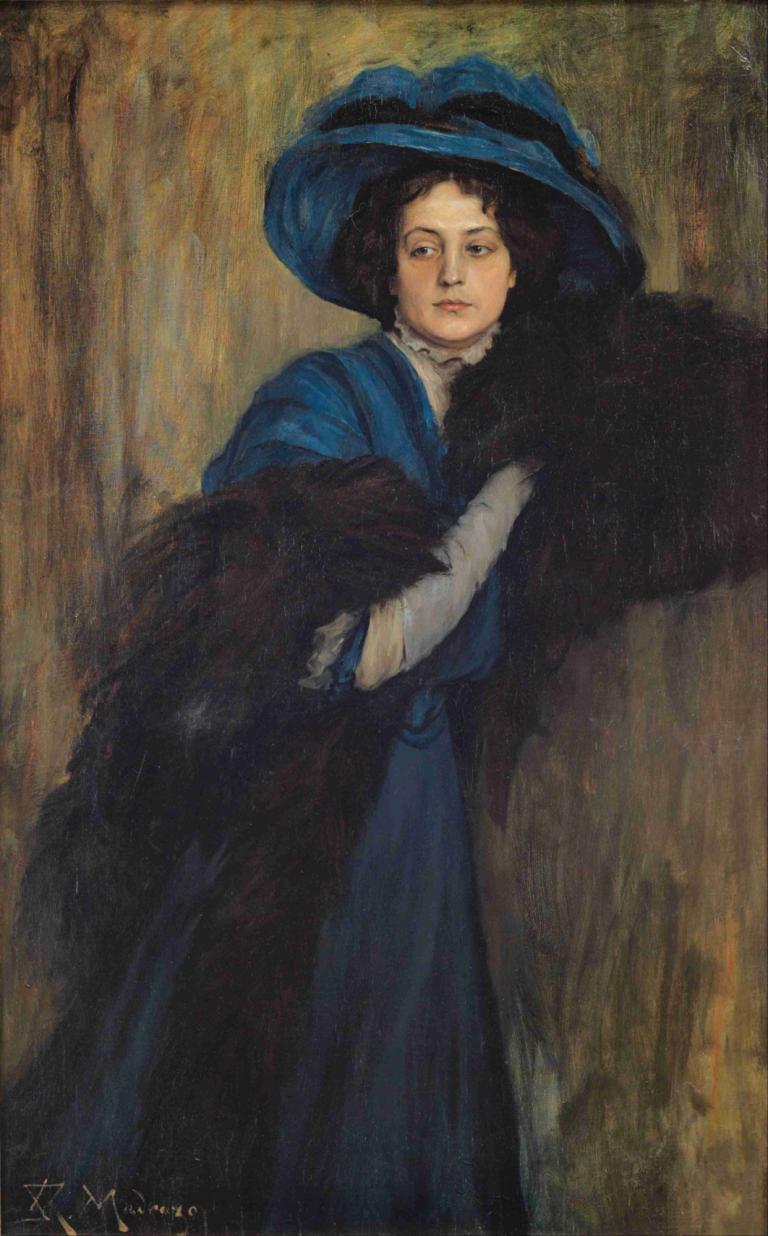 Portrait of a Lady in Blue,Porträt einer Dame in Blau,Raimundo de Madrazo y Garreta,Ölgemälde,Ölgemälde