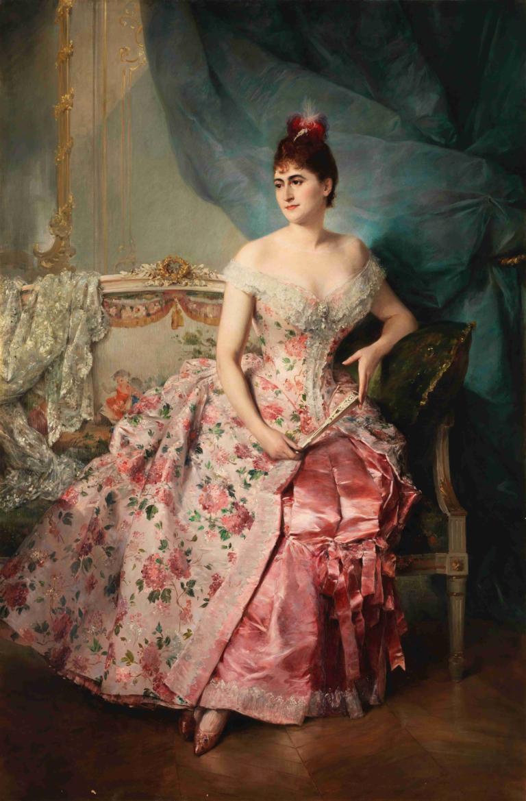 Portrait of a Lady,Portret van een dame,Raimundo de Madrazo y Garreta,Olieverf,Olieverf, 1meisje, solo, jurk