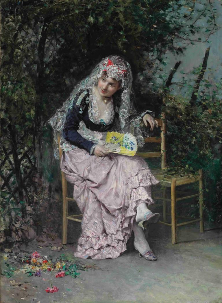 The Rendezvous,L'appuntamento,Raimundo de Madrazo y Garreta,Pittura ad olio,Pittura ad olio, 1 ragazza