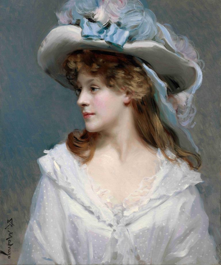 Woman In White,Donna in bianco,Raimundo de Madrazo y Garreta,Pittura ad olio,Pittura ad olio, 1 ragazza