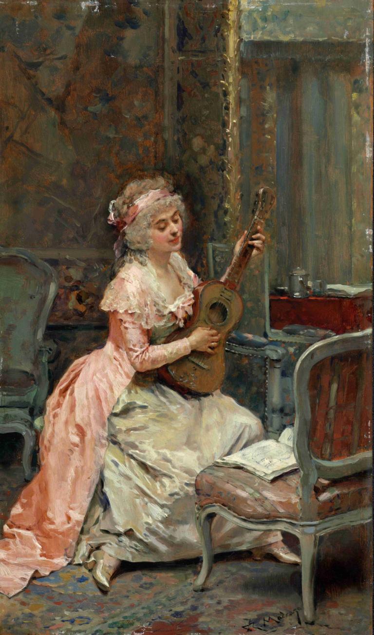 Woman With A Guitar,Donna con chitarra,Raimundo de Madrazo y Garreta,Pittura ad olio,Pittura ad olio