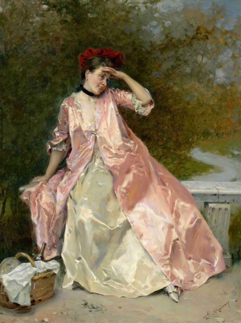 Woman With A Picnic Basket,Frau mit Picknickkorb,Raimundo de Madrazo y Garreta,Ölgemälde,Ölgemälde, 1Mädchen