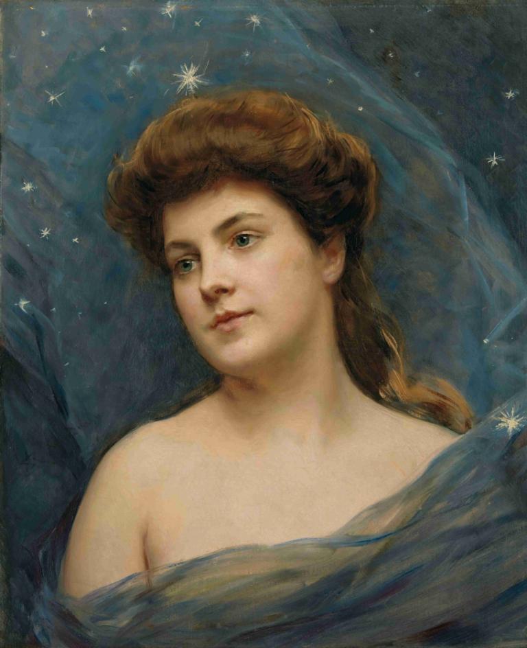 Young woman surrounded by stars,Junge Frau umgeben von Sternen,Raimundo de Madrazo y Garreta,Ölgemälde