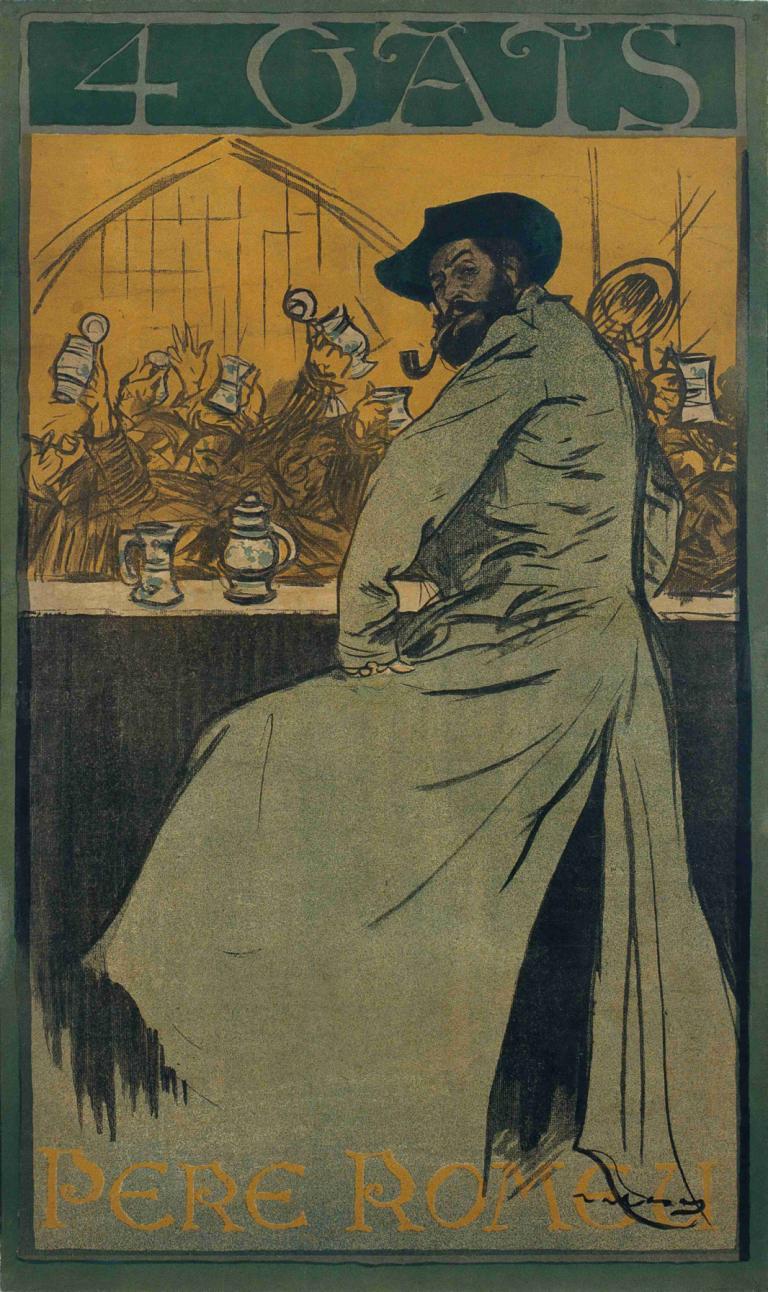 4 Gats,Ramón Casas,Ramon Casas,Ilustrace,Ilustrace, vousy, čepice, mužské zaměření, 1 kluk, černé vlasy