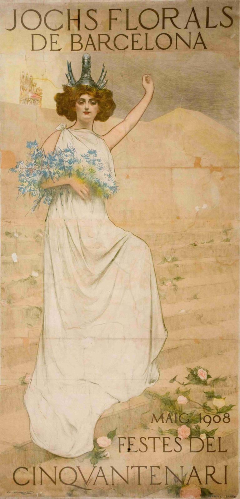 Jochs Florals De Barcelona. Festes Del Cinquantenari,Ramón Casas,Ramon Casas,Ilustracija,Ilustracija, 1 dekle