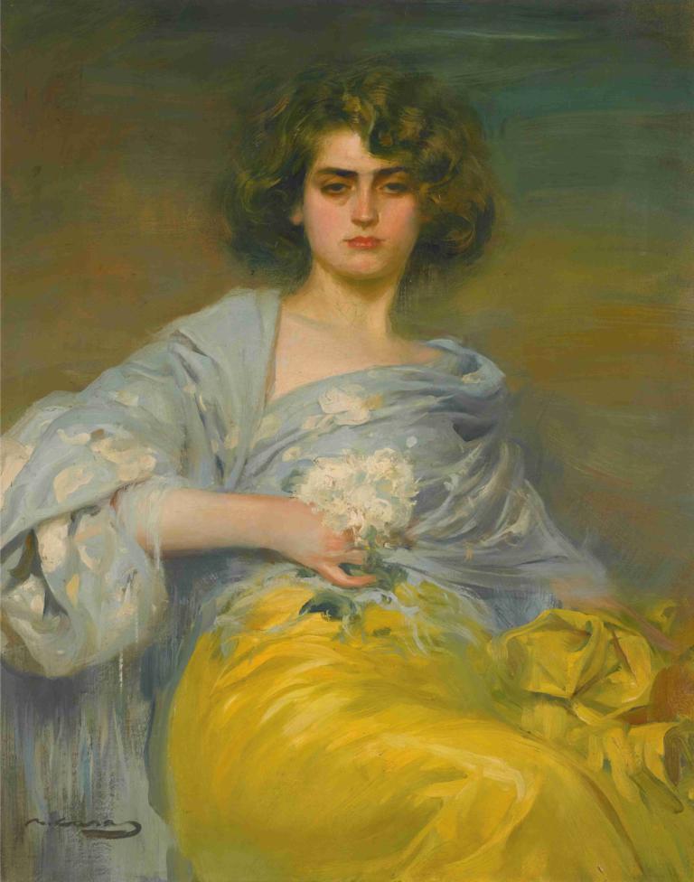 Julia,Ramón Casas,Pintura al óleo,Pintura al óleo, parodia de bellas artes, 1 chica, solo, flor