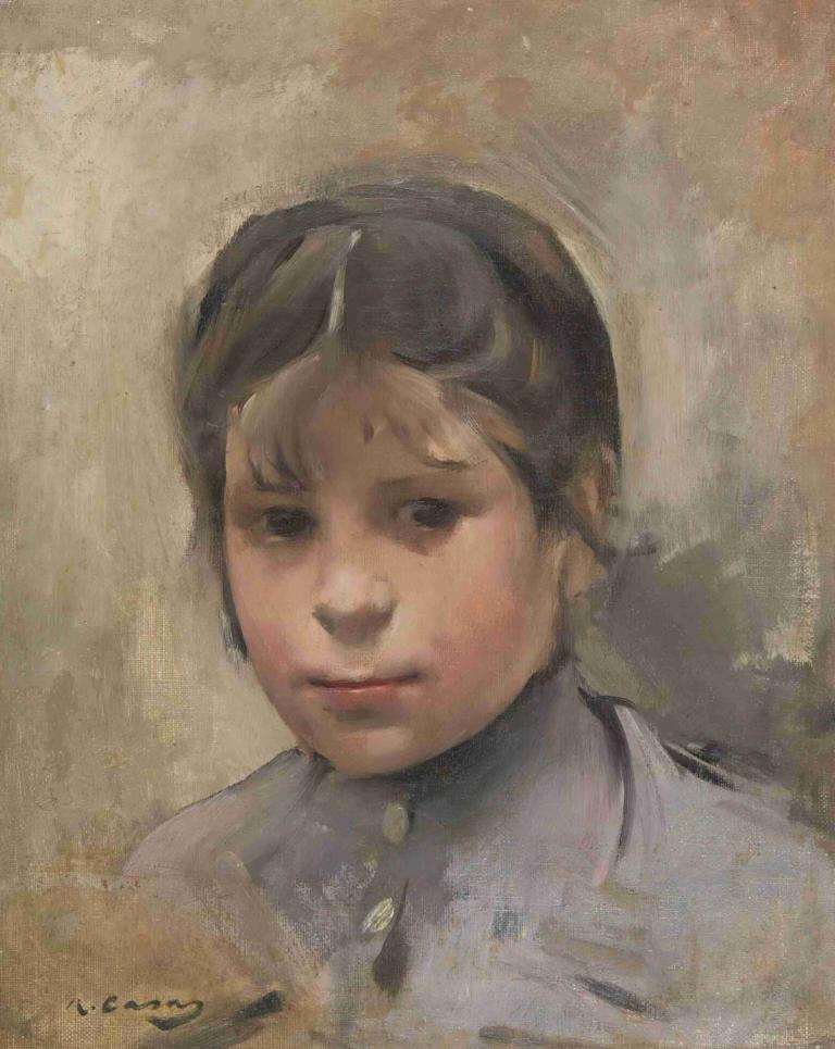 Niña,Ramón Casas,Ramon Casas,Oliemaleri,Oliemaleri, solo, mandligt fokus, 1 dreng, realistisk, sort hår