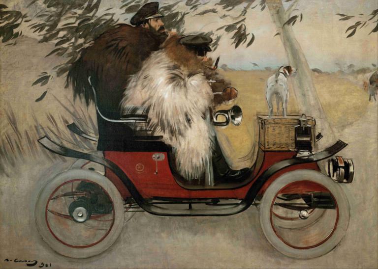 Ramon Casas And Pere Romeu In An Automobile,Ramón Casas,Illustration,Illustration, ground vehicle