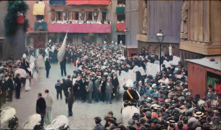 The Corpus Christi Procession Leaving The Church Of Santa Maria Del Mar,科珀斯克裡斯蒂遊行隊伍離開聖瑪麗亞·德爾·馬爾教堂,Ramón Casas