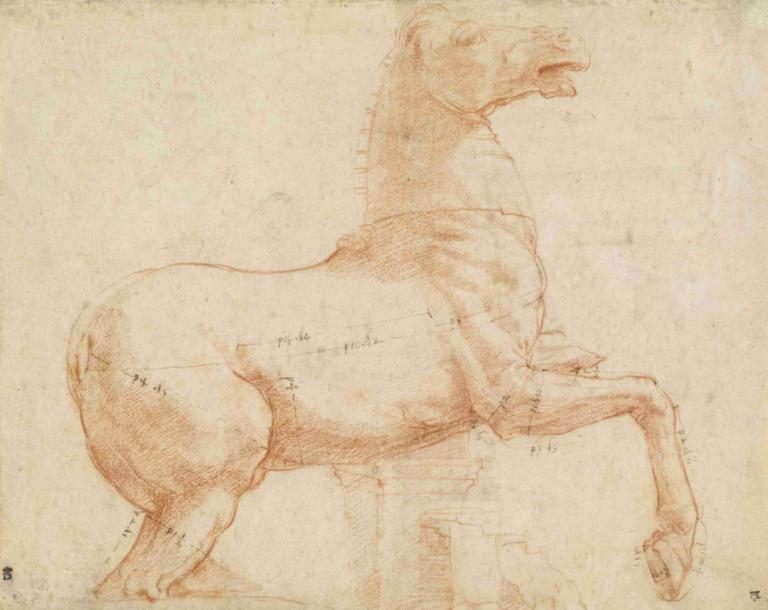 A Marble Horse on the Quirinal Hill (recto),Raphael,Sketch,Sketch, no humans, monochrome, solo, sketch, sepia