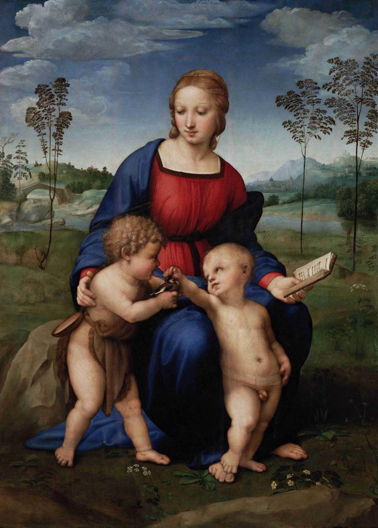 Madonna Del Cardellino,Madona zlatovranke,Raphael,Oljna slika,Oljna slika, likovna parodija, 1 dekle