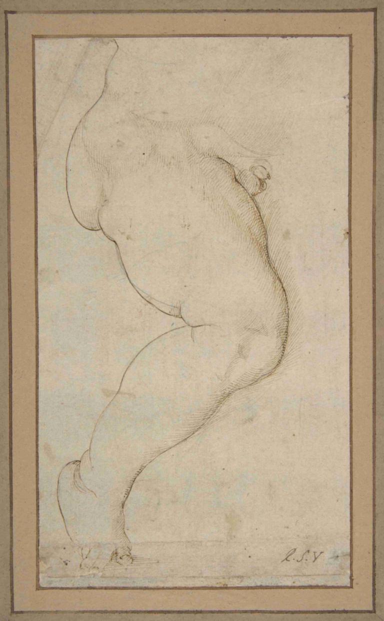 Study of the Right Leg of a Male Child,男童右腿研究,Raphael,拉斐尔,素描,素描, 独奏, 裸体, 1个女孩, 单色, 乳房, 脐, 传统媒体, 完全裸体, 赤脚