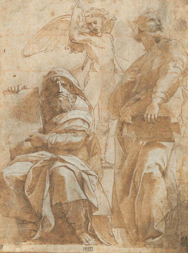 The Prophets Hosea and Jonah,先知何西阿和约拿,Raphael,拉斐尔,铜版画,铜版画, 单色, 多个男孩, 翅膀, 棕色主题, 胡须, 老的, 3个男孩, 胡子, 棕褐色, 天使