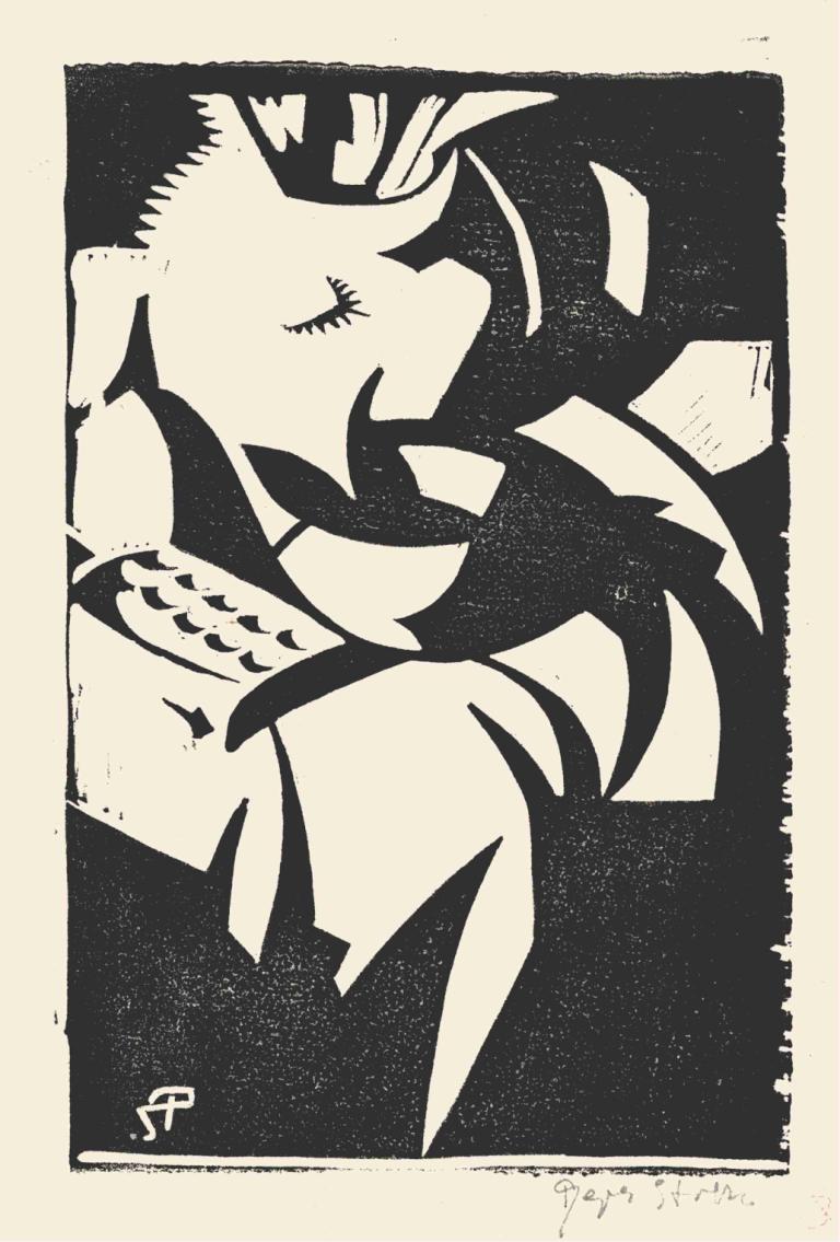 Abstracte compositie,Reijer Stolk,Illustration,Illustration, monochrome, solo, no humans, closed eyes