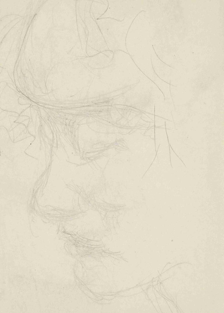 Gezicht van een vrouw met gesloten ogen,Reijer Stolk,Sketch,Sketch, monochrome, solo, greyscale, 1girl