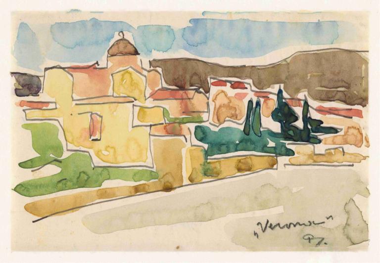 View of Verona,Reijer Stolk,Watercolor,Watercolor, no humans, painting (medium), traditional media