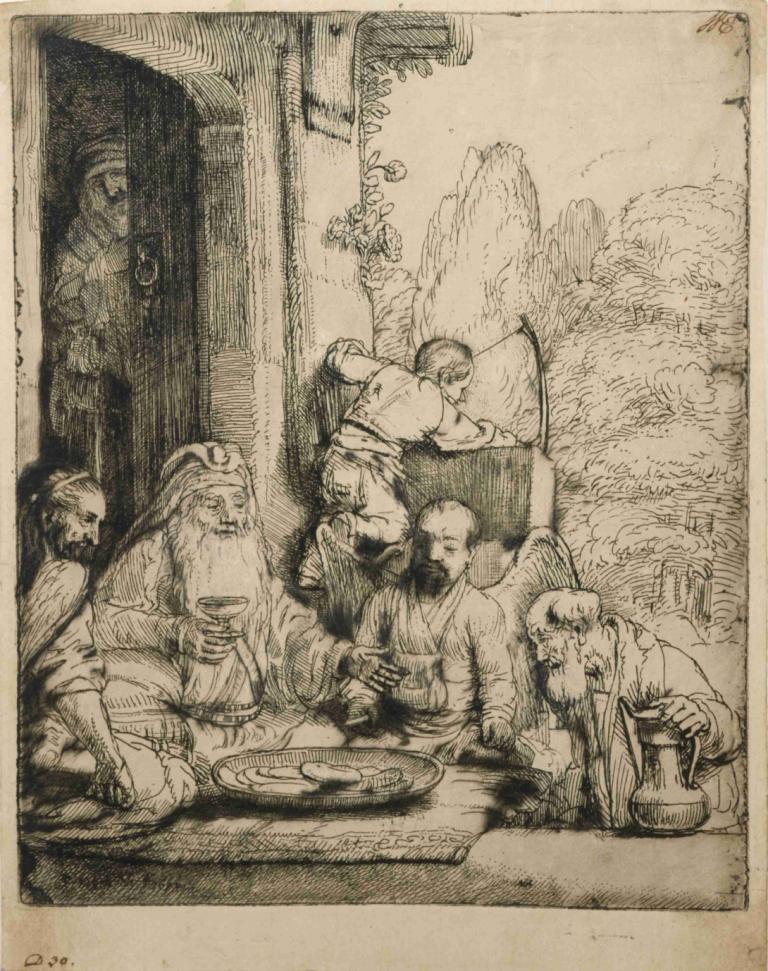 Abraham Entertaining the Angels,Abraham unterhält die Engel,Rembrandt van Rijn,Kupferstich,Kupferstich