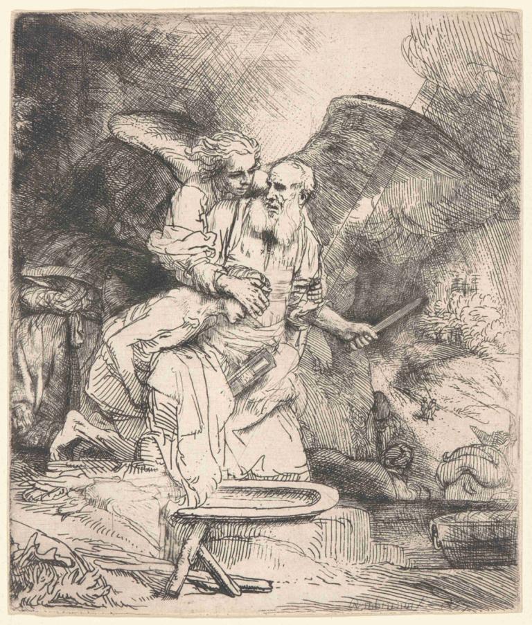 Abraham’s Sacrifice,Abrahams Opfer,Rembrandt van Rijn,Kupferstich,Kupferstich, einfarbig, mehrere Jungen