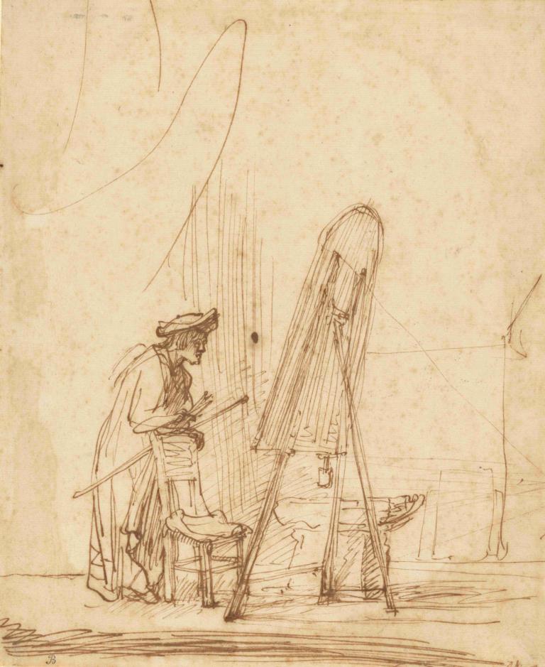 An Artist in His Studio,Ein Künstler in seinem Atelier,Rembrandt van Rijn,Skizze,Skizze, einfarbig