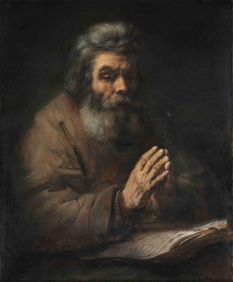 An Elderly Man in Prayer,Ein älterer Mann im Gebet,Rembrandt van Rijn,Ölgemälde,Ölgemälde, 1Junge, Solo