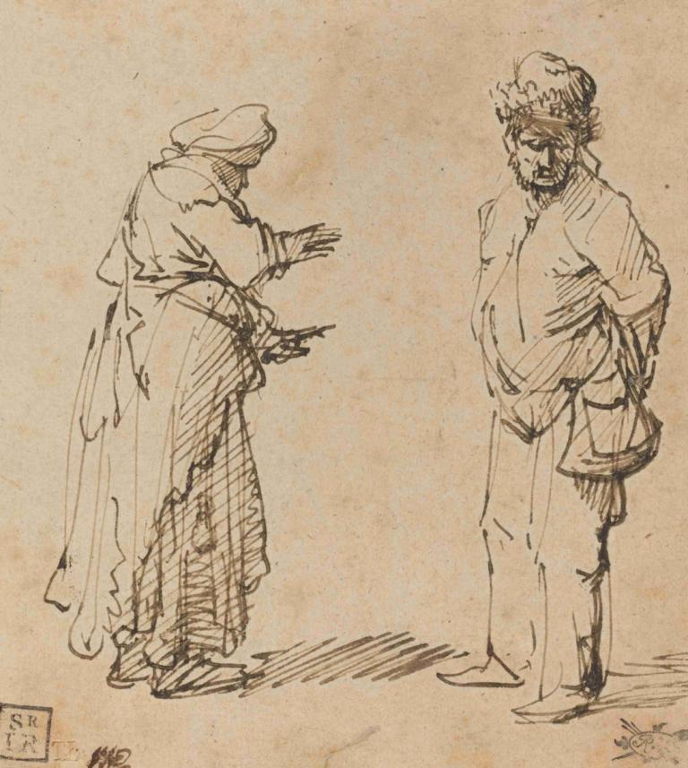 Beggar Man and Woman,Bettler Mann und Frau,Rembrandt van Rijn,Skizze,Skizze, 2 Jungs, mehrere Jungen