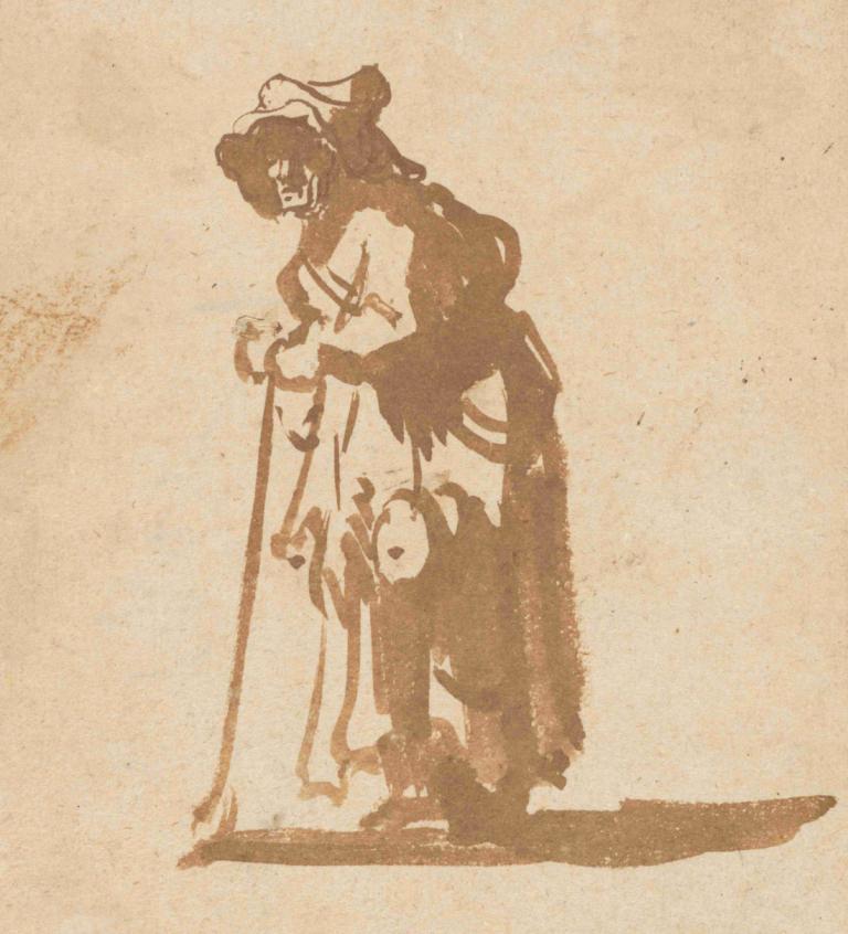 Beggar Woman Leaning on a Stick,Bettlerin, die sich auf einen Stock stützt,Rembrandt van Rijn,Skizze,Skizze