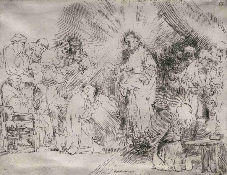 Christ Appearing to the Apostles,사도들에게 나타나신 그리스도,Rembrandt van Rijn,렘브란트 반 라인,동판 에칭,동판 에칭, 단색화, 6+소년, 여러 여자