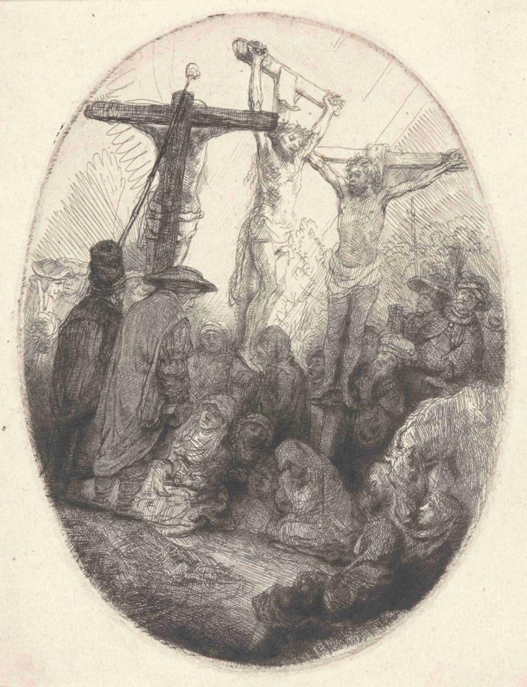 Christ Crucified between the Two Thieves,두 도둑 사이에 십자가에 못 박히신 그리스도,Rembrandt van Rijn,렘브란트 반 라인,동판 에칭,동판 에칭