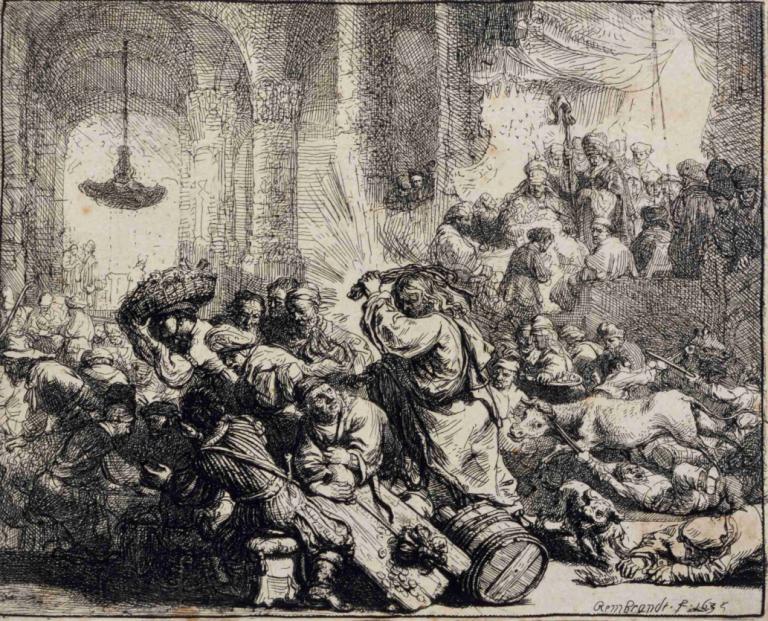 Christ Driving the Moneychangers from the Temple,성전에서 환전상들을 몰아내시는 그리스도,Rembrandt van Rijn,렘브란트 반 라인,동판 에칭