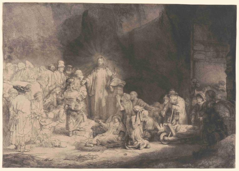 Christ Healing the Sick,병든 자를 고치시는 그리스도,Rembrandt van Rijn,렘브란트 반 라인,동판 에칭,동판 에칭, 여러 여자, 여러 소년, 6+소년, 단색화, 좌석