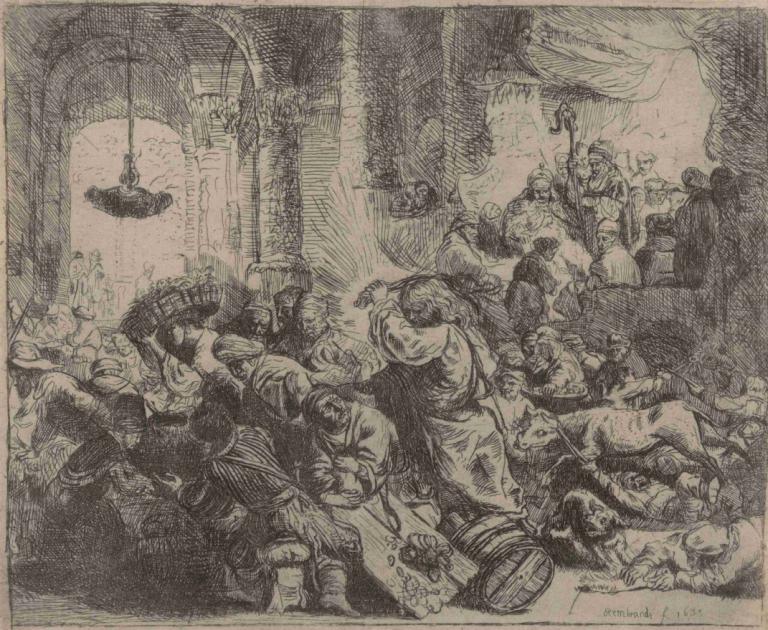 Christ driving the money changers from the temple,성전에서 환전상들을 몰아내는 그리스도,Rembrandt van Rijn,렘브란트 반 라인,동판 에칭