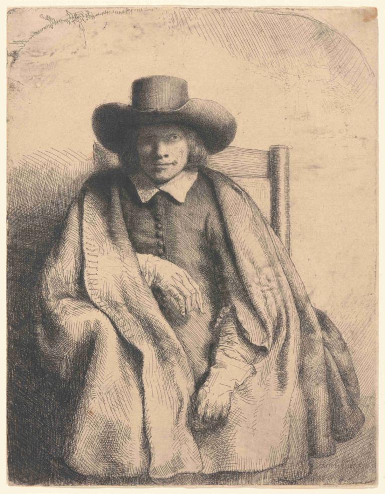 Clement de Jonghe, Printseller,Rembrandt van Rijn,Kupferstich,Kupferstich, Solo, 1Junge, Hut