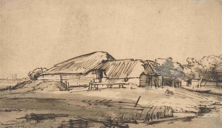 Group of Farm Buildings,Gruppe von Bauernhofgebäuden,Rembrandt van Rijn,Kupferstich,Kupferstich