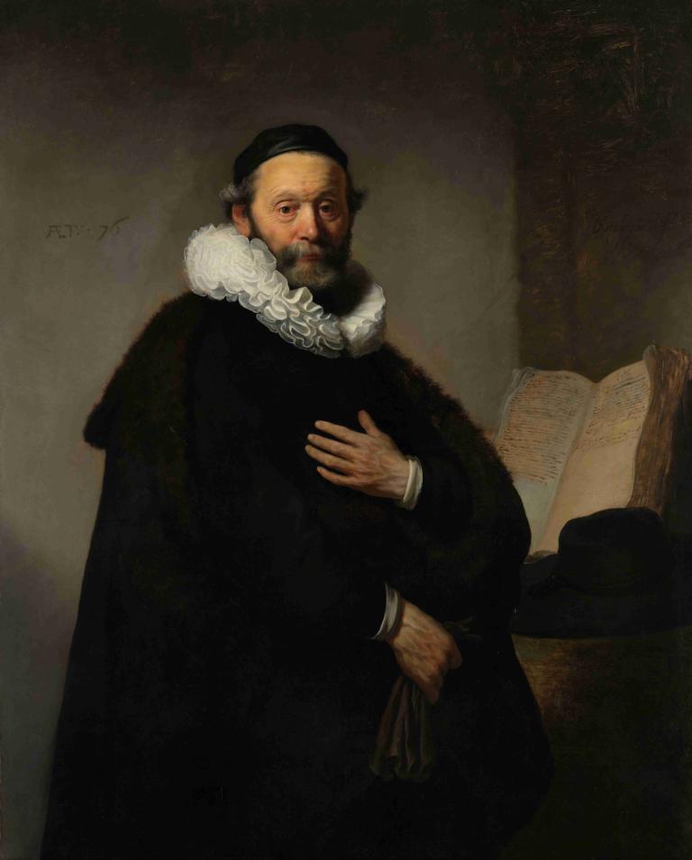 Johannes Wtenbogaert,Rembrandt van Rijn,Olieverf,Olieverf, 1 jongen, mannelijke focus, gezichtshaar, baard