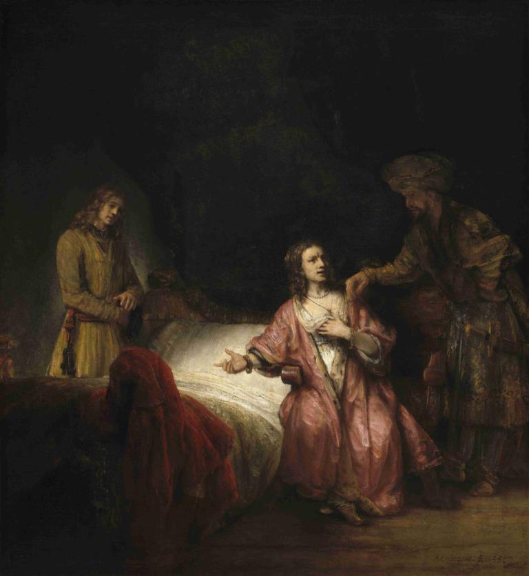 Joseph Accused by Potiphar's Wife,Jozef beschuldigd door Potifars vrouw,Rembrandt van Rijn,Olieverf,Olieverf