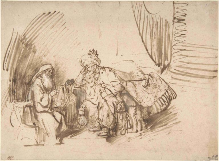 Nathan Admonishing David,Rembrandt van Rijn,Copperplate Etching,Copperplate Etching, monochrome