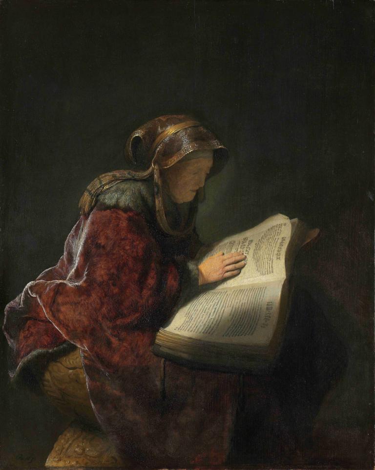 Old Woman Reading,Vanha nainen lukeminen,Rembrandt van Rijn,Öljymaalaus,Öljymaalaus, yksin, kirja