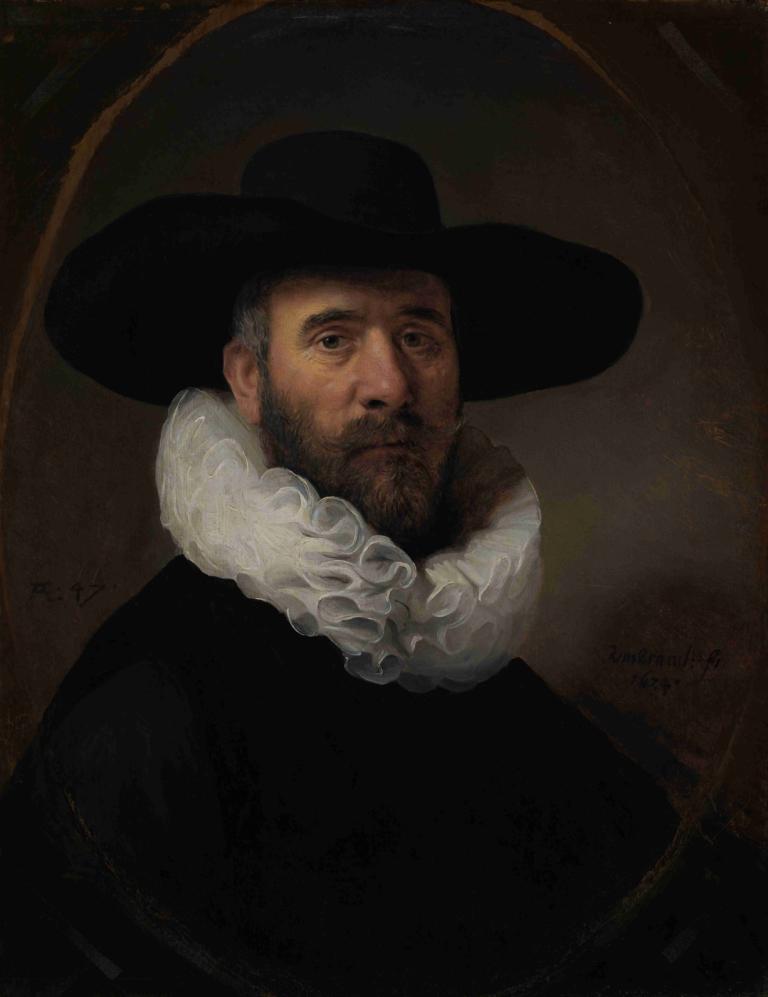 Portrait of Dirck Jansz. Pesser,Rembrandt van Rijn,Oil Painting,Oil Painting, 1boy, solo, male focus, hat