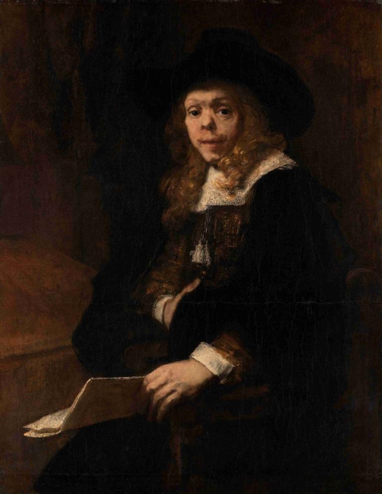 Portrait of Gerard de Lairesse,Rembrandt van Rijn,Oil Painting,Oil Painting, solo, 1girl, fine art parody